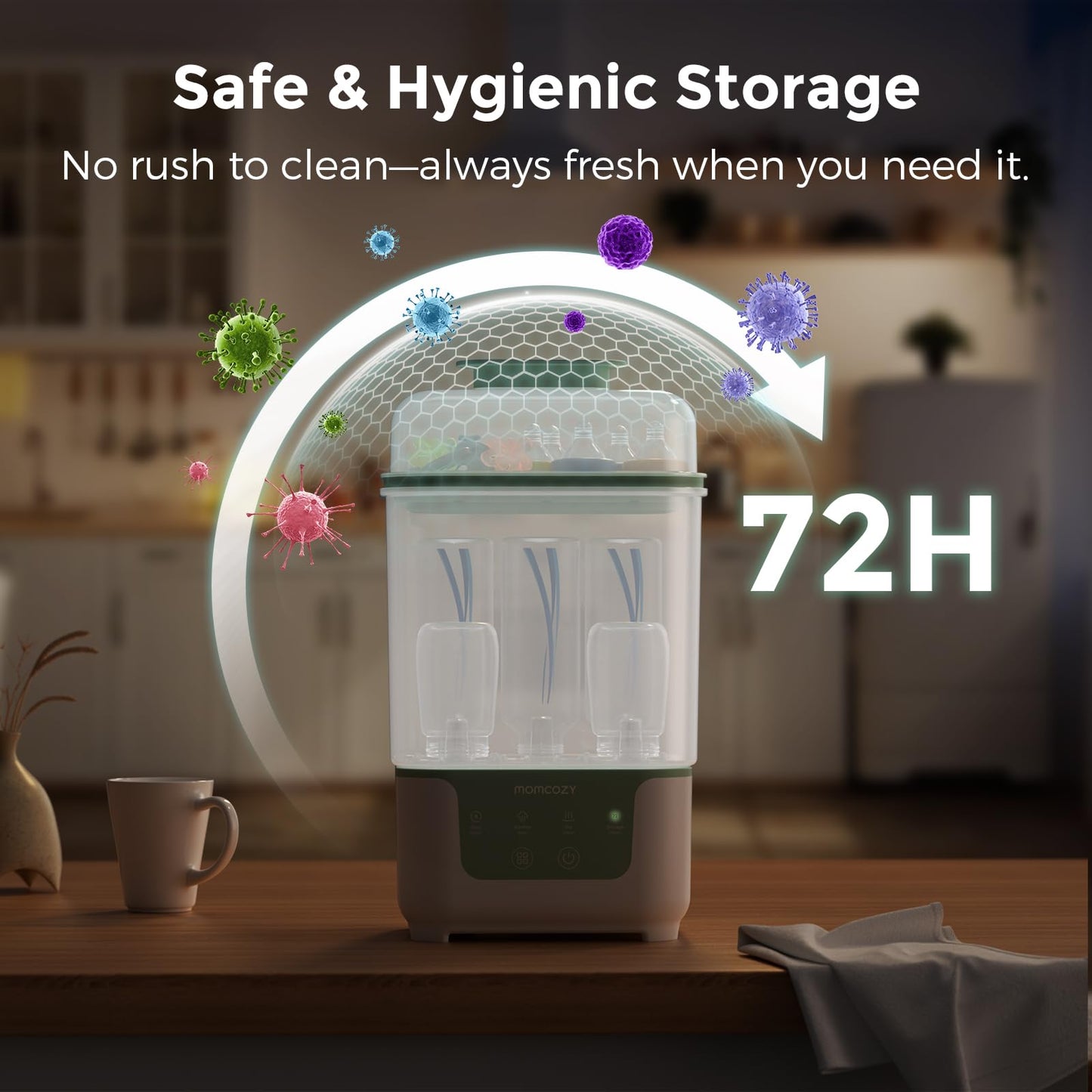 Momcozy Bottle Sterilizer and Dryer, Modular Nesting Space Saving Design, 6 Bottles Capacity, 4 in 1 Compact Sterilizer for Baby Bottles, Breast Pump Parts & Newborn Essentials, Drying Rack Included - Available at All In One Marketplace Canada