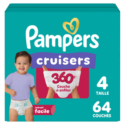Pampers Diapers - Cruisers 360 degrees - Size 4, 64 Count, up to 100% Leakproof Fit, Designed for Active Babies, Pull On Diaper, EZ Off Tabs Designed for Easy Changes