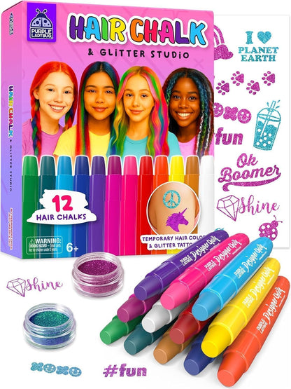 PURPLE LADYBUG Hair Chalk for Kids - 12 Safe Vibrant Temporary Hair Color for Kids - Girls Gifts 8-12 Years, 6 7 8 9 10 Year Old Girl Gift Idea - Tween & Teen Girl Gifts - Available at All In One Marketplace Canada