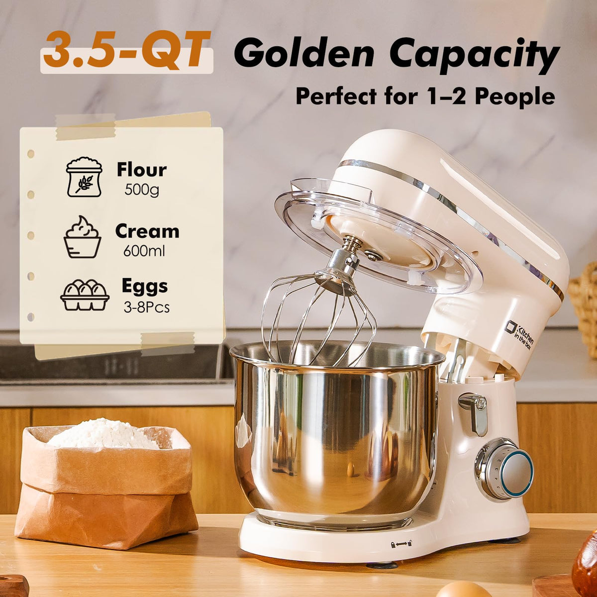 Kitchen in the Box Mini 3.5 QT, 10-Speed Tilt-Head Stand Mixer(Cream White) 🍁 All In One Marketplace Canada