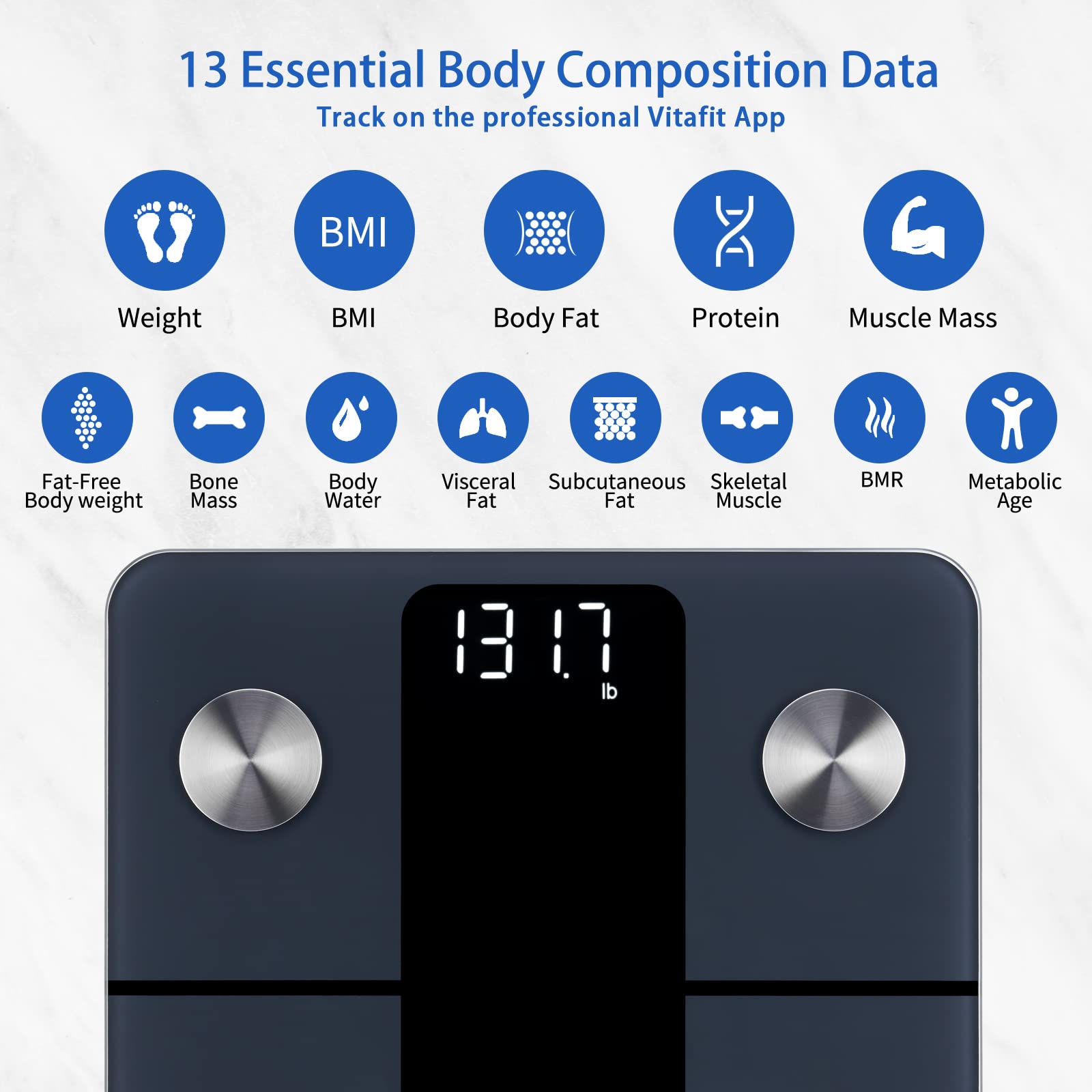 Vitafit Smart Weight Scale, High Accuracy 0.1lb by Our Professional Factory Since 2001, Scale Body Weight App Sync 13 Body Composition with BMI, Body Fat and Muscle, 400lb, LED, Black - Available at All In One Marketplace Canada