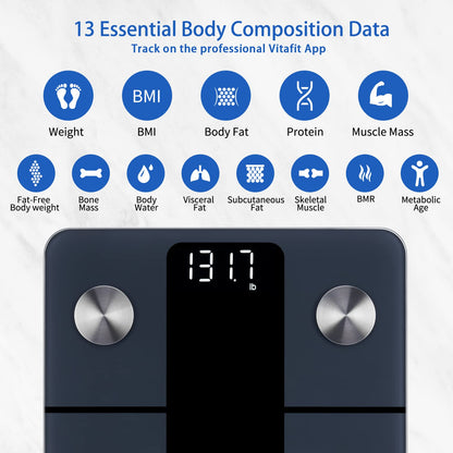 Vitafit Smart Weight Scale, High Accuracy 0.1lb by Our Professional Factory Since 2001, Scale Body Weight App Sync 13 Body Composition with BMI, Body Fat and Muscle, 400lb, LED, Black - Available at All In One Marketplace Canada