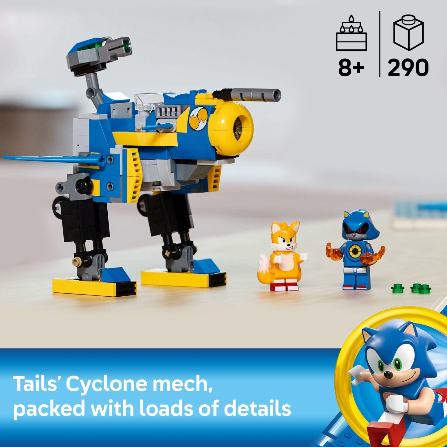 LEGO Sonic The Hedgehog Cyclone vs. Metal Sonic - Building Toy for Kids, Boys and Girls, Ages 8+ - Mech Suit with Metal Sonic and Tails Minifigures for Pretend Play - Gift Idea for Birthdays - 77002 LEGO