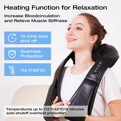 AERLANG Shiatsu Neck and Shoulder Massager, Back Massager with Heat Deeper Tissue Kneading Massage for Shoulder, Neck and Back Massage Electric Massagers-mothers Day Gift Ideas (NOT Cordless) - Available at All In One Marketplace Canada