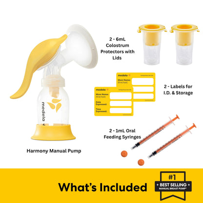 Medela Harmony Manual Breast Pump with Colostrum Collection and Feeding Kit, 4-in-1 Solution, Collect, Store, Feed, and Pump, Includes Colostrum Collectors and Feeding Syringes