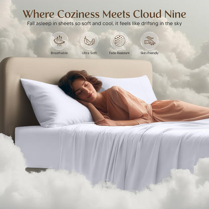 Utopia Bedding Queen Bed Sheets - 4 Piece Queen Size Cooling Sheet Set - Hotel Luxury Soft Breathable Microfiber, Oeko-TEX, Deep Pocket Easy Fit & Care, Fade & Wrinkle Resistant, White