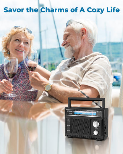 PRUNUS Portable Radio AM FM, Transistor Radio Battery Operated and Plug in Wall,Loud Speaker Support AUX in and Micphone in, Small Radios Portable AM FM J-136 - Available at All In One Marketplace Canada