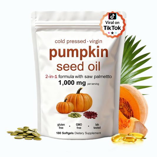 KITABIO Pumpkin Seed Oil Capsules | Pumpkin Seed Oil with Saw Palmetto - Cold-Pressed | Easy-to-Swallow Softgels – Resealable Package | Non-GMO - 180 Pc/1 Bag (Z-1) - Available at All In One Marketplace Canada