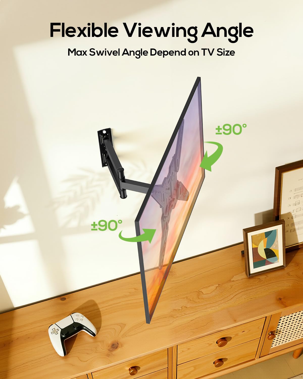 USX MOUNT Full Motion TV Wall Mount for 26-65 Inch TVs up to 77Lbs, Wall Mount TV Bracket, Single Stud Articulating TV Mount, Smooth Swivel Extension, Max VESA 400x400 mm, XMM919