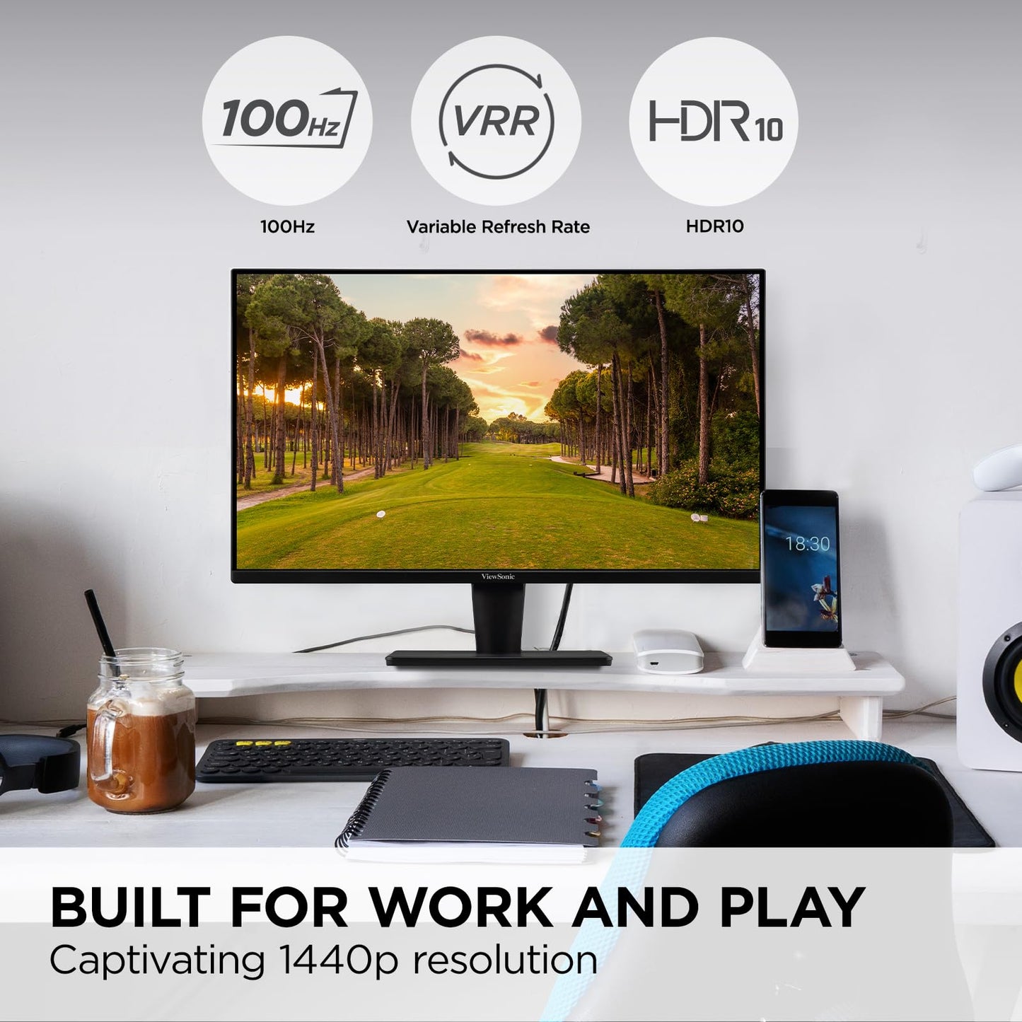 ViewSonic VS2725-2K 27 Inch QHD 1440p Monitor with 100Hz, HDMI, DisplayPort, and Variable Refresh Rate for Home and Office ViewSonic
