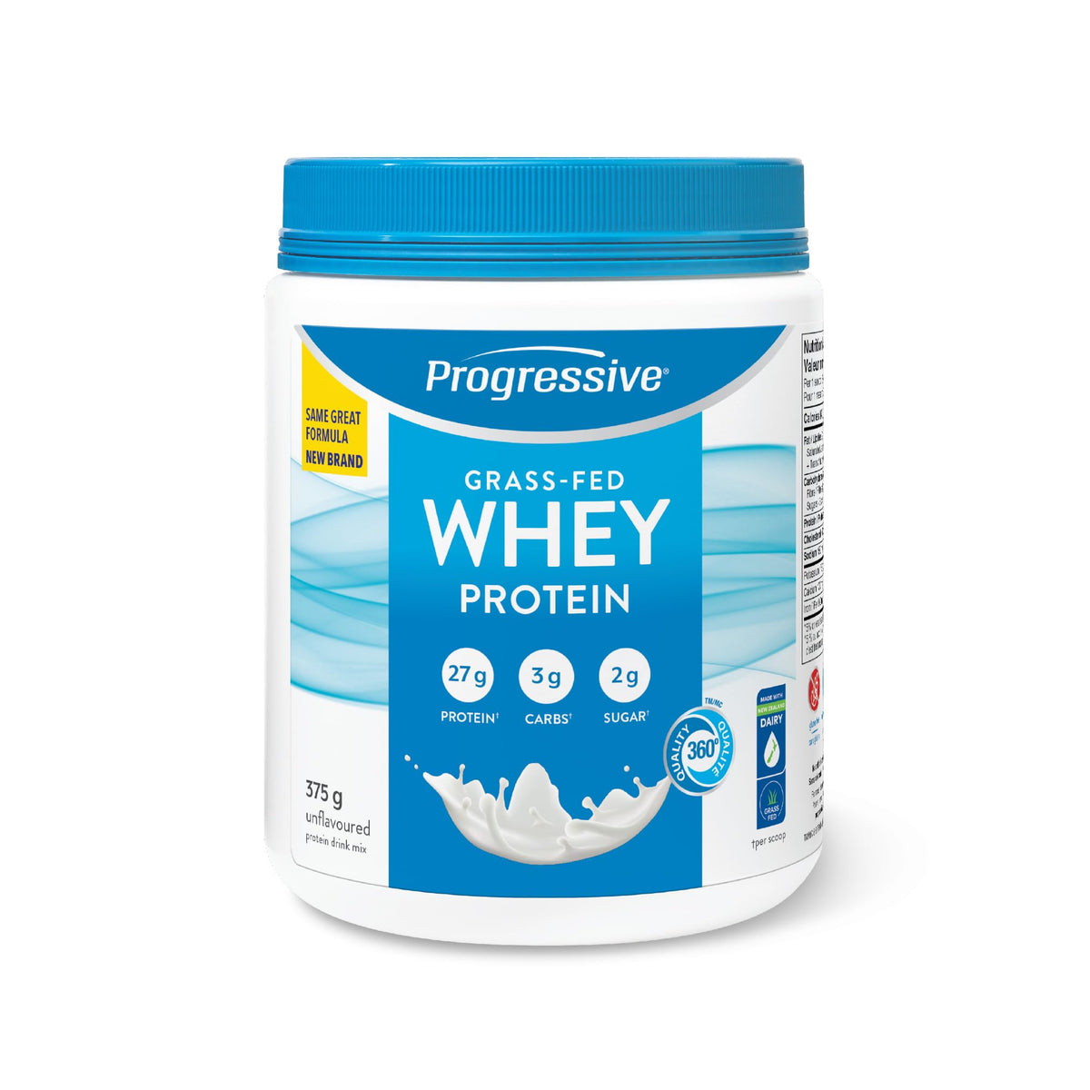 Progressive Grass-Fed 100% Whey Protein Powder Unflavoured, 27g of New Zealand Whey Concentrate per Scoop for Muscle Gain, Pasture-Raised, Non-GMO, Canadian-Made Antibiotic-free, Hormone-free, 375 g