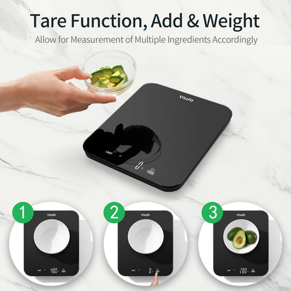 Vitafit 33lb/15kg Digital Food Scale in High Precision 0.1oz/1g, Our Own Kitchen Scale Professional Factory Since 2001, Scale Grams for Cooking & Baking, LED, 3*AAA Battery, Spray Silver Black - Available at All In One Marketplace Canada