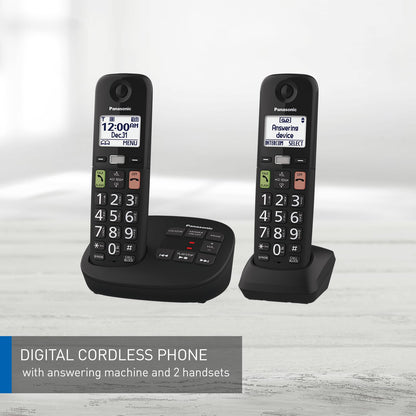 Panasonic Cordless Phone, Easy to Use with Large Display and Big Buttons, Flashing Favourites Key, Call Block, 2 Cordless Handsets - KX-TGU122CB (Black) Panasonic