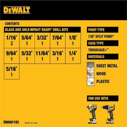 DEWALT 12 Pc Black and Gold Drill Bit Set, Premium Finish Impact Driver Bit Set for Metal, Plastic and Wood (DWAH1182) (DWAH1182) DEWALT