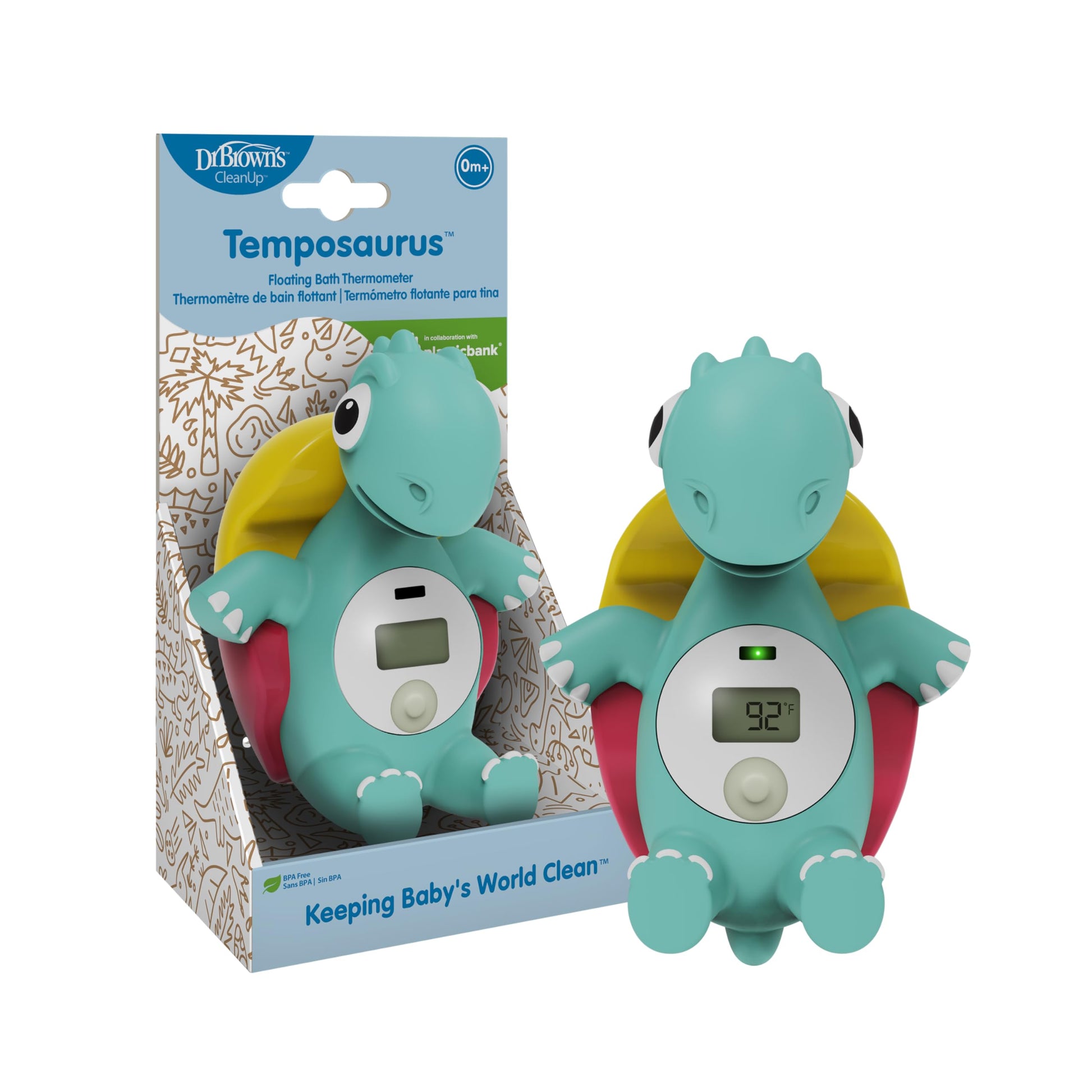 Dr. Brown's CleanUp Temposaurus Floating Bath Thermometer for Accurately Measuring Baby’s Bath Water Temperature, BPA Free Dr. Brown's