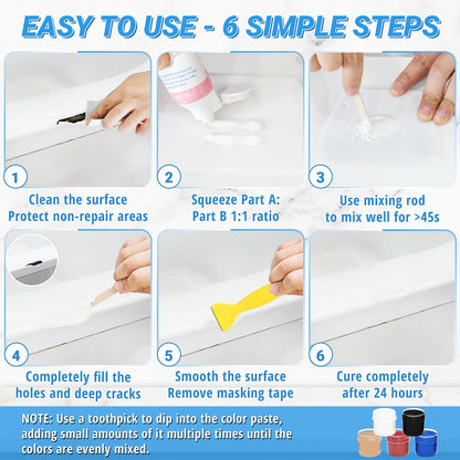 Bathtub Repair Kit 140g (Color Match), TUFINEIN Porcelain Repair Kit for Fiberglass, Enamel, Ceramic, Acrylic Repair and Fix Chips, Cracks, Scratches, Holes on Tub/Tile/Sink/Shower Tray/Shower - Available at All In One Marketplace Canada