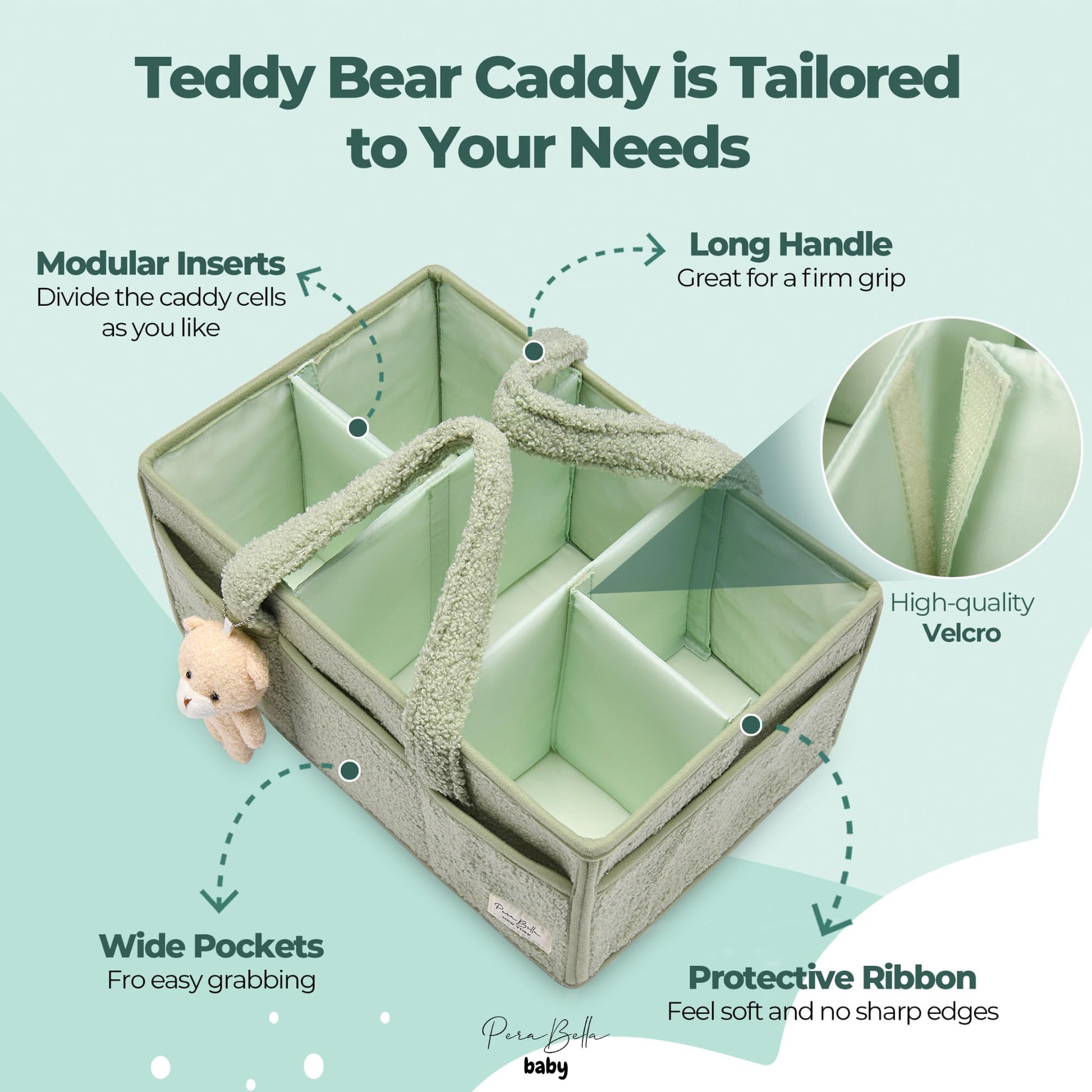 PeraBella Baby Diaper Caddy Organizer, Baby Organizers and Storage for Changing Table, Babies Shower Gift Basket for Boy &Girl, Nursery Essentials Car Caddy Organizer with Handle, Green Diaper Basket