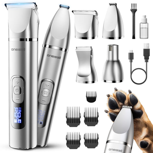oneisall 4 in 1 Dog Grooming Kit with LCD Display, Dog Hair Trimmer for Paw Nail Grinder, Rechargeable Cordless Low Noise IPX7 Waterproof Pet Clippers - Available at All In One Marketplace Canada