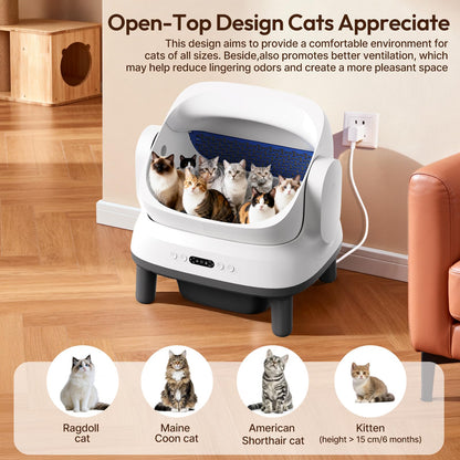 Happypaw Open-Top Self Cleaning Litter Box - Large Capacity Automatic Litter Box for Multiple Cats with Safety Protection, App Control, Odor-Free, Anti-Leakage Material, Includes Trash Bags - Available at All In One Marketplace Canada