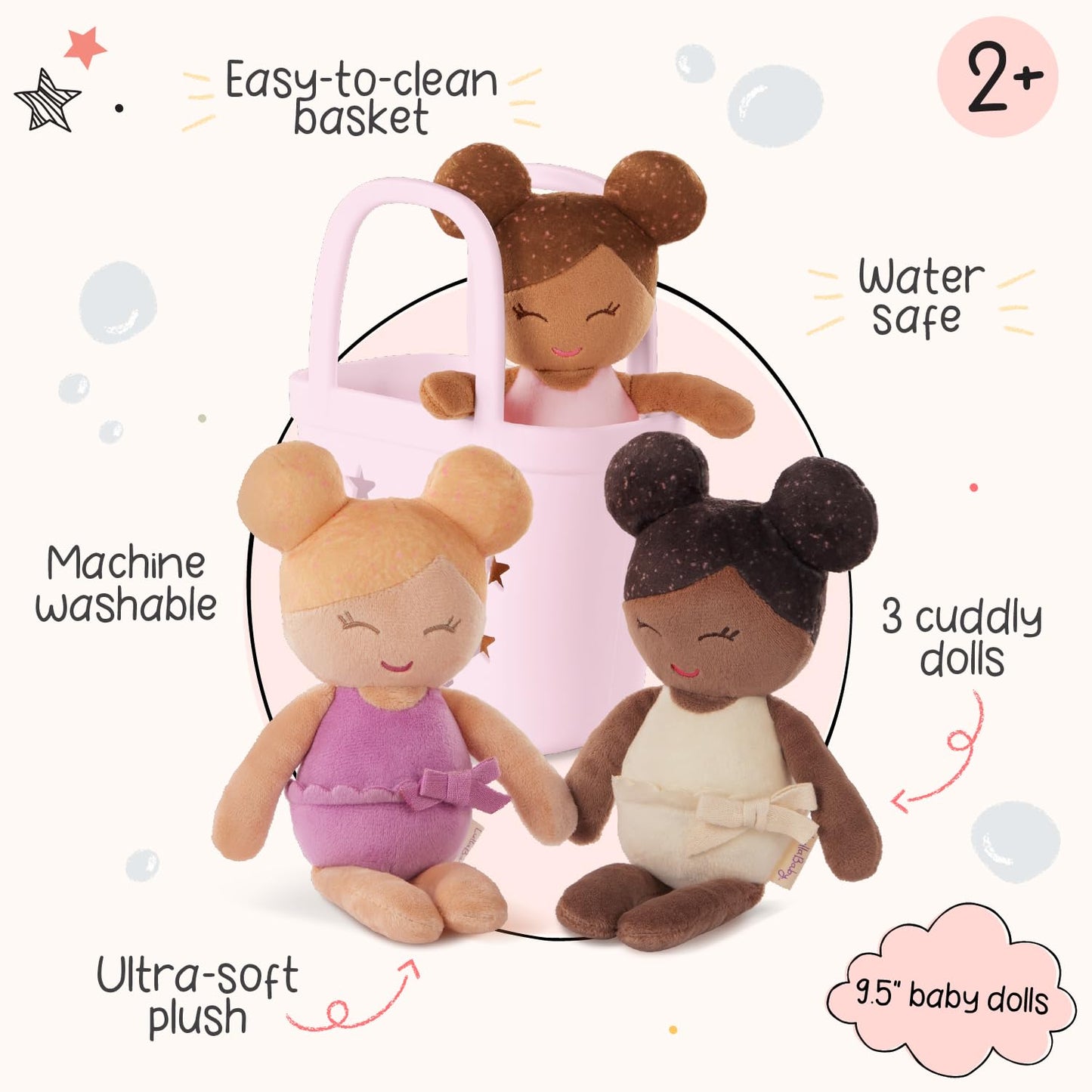 LullaBaby Bath Baby Dolls, Washable Water Play Set with Pink Basket 🍁 All In One Marketplace Canada