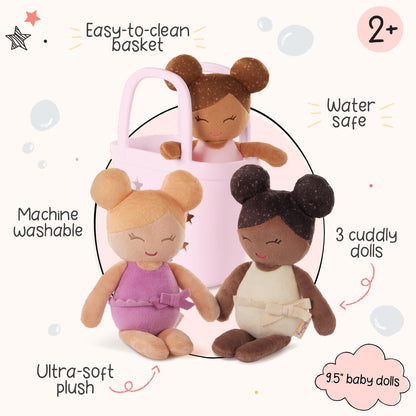 LullaBaby Bath Baby Dolls, Washable Water Play Set with Pink Basket 🍁 All In One Marketplace Canada