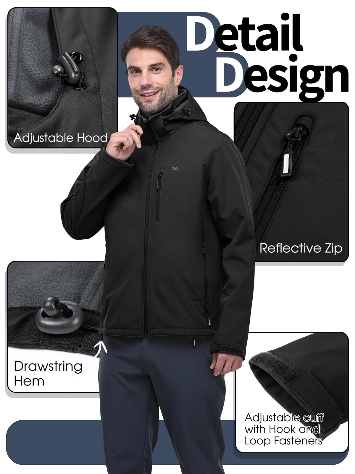 33,000ft Men's Hooded Softshell Jacket Waterproof Fleece Windbreaker Jacket 🍁 All In One Marketplace Canada