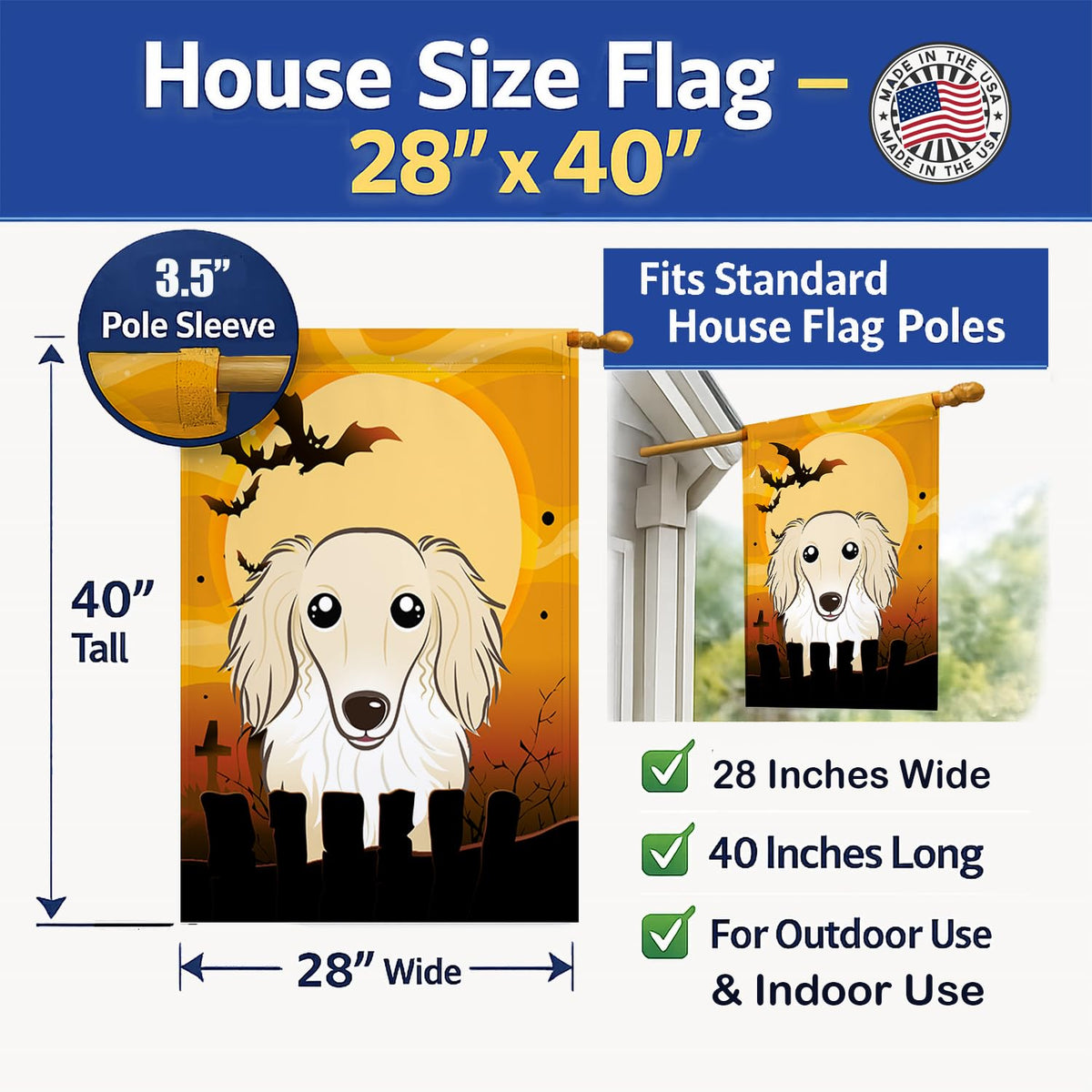 Caroline's Treasures BB1770CHF Halloween Longhair Creme Dachshund Canvas House Size Flag, Multicolor, Large