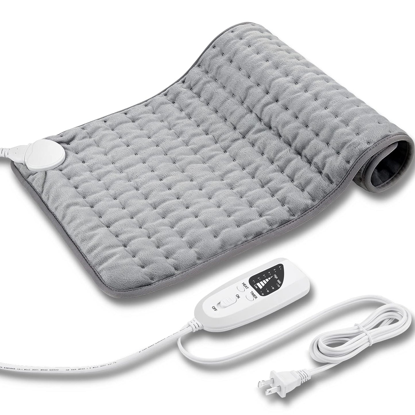 24"x12" Heating Pad, Electric Heating Pad for Dry & Moist Heat, Electric Heat Pad with Multiple Temp & Timer Settings, Auto Off, Silver Gray