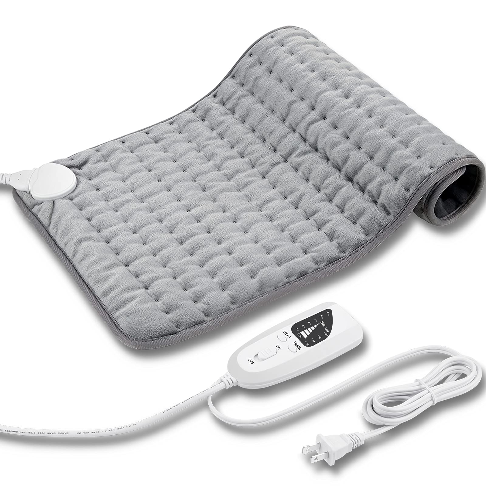 24"x12" Heating Pad, Electric Heating Pad for Dry & Moist Heat, Electric Heat Pad with Multiple Temp & Timer Settings, Auto Off, Silver Gray