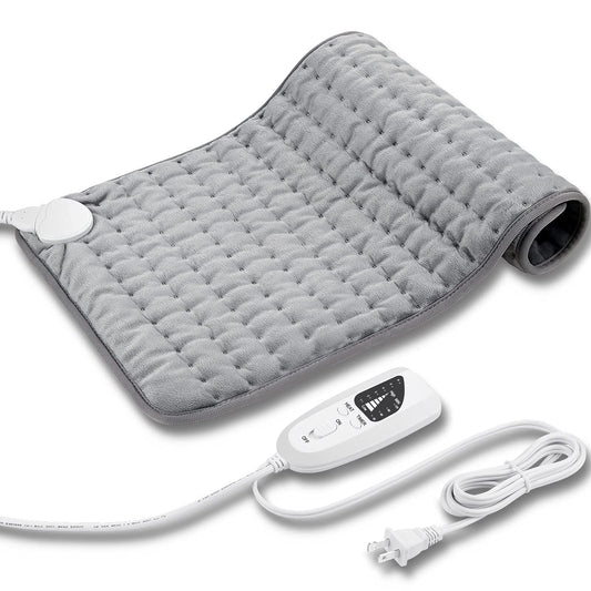 24"x12" Heating Pad, Electric Heating Pad for Dry & Moist Heat, Electric Heat Pad with Multiple Temp & Timer Settings, Auto Off, Silver Gray