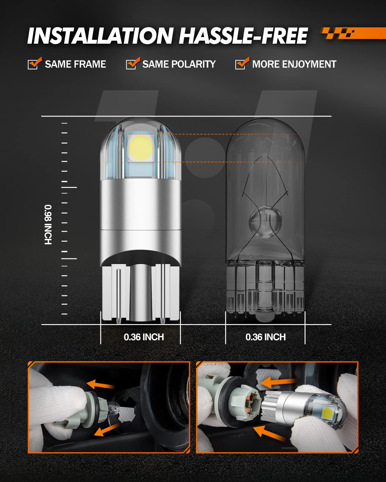 SEALIGHT 194 LED Bulbs 6000K White, 168 2825 T10 W5W 3030 Bright LED Chips, Dome Light, Map Light, Door Light, Courtesy Light, License Plate Light, Pack of 10 SEALIGHT