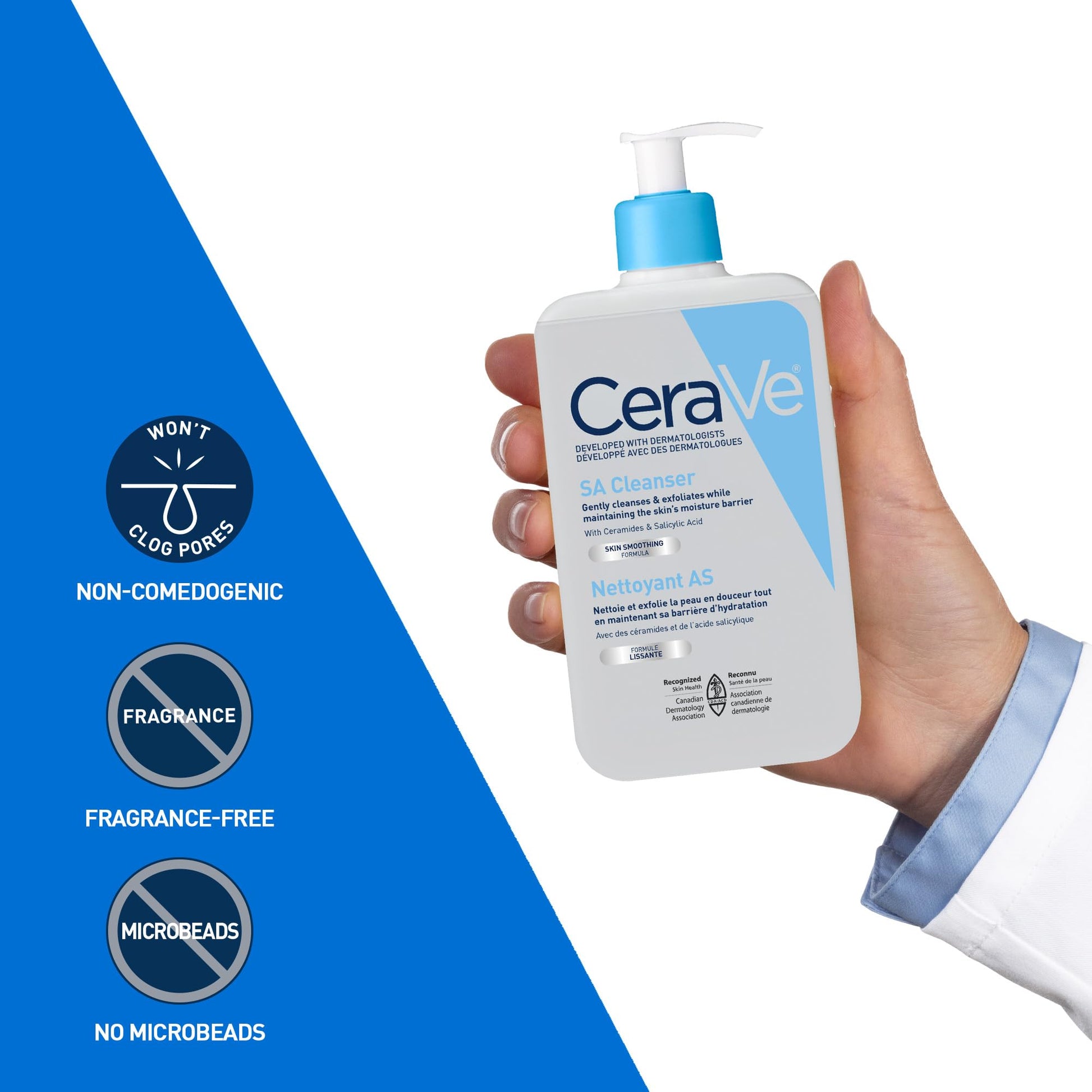 CeraVe Salicylic Acid Face Wash, Exfoliating Face & Body Gel Cleanser, Smooths Rough & Bumpy Skin, with Hyaluronic Acid, Niacinamide & Vitamin D, Fragrance-Free, Recommended by Dermatologists, 237mL