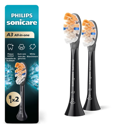 Philips Sonicare A3 All-in-one - Genuine Replacement Electric Toothbrush Heads, Black, 2 Pack, HX9092/95 - Available at All In One Marketplace Canada