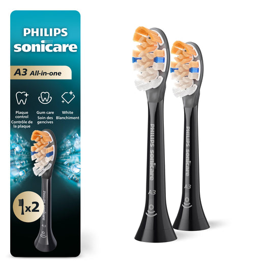 Philips Sonicare A3 All-in-one - Genuine Replacement Electric Toothbrush Heads, Black, 2 Pack, HX9092/95 - Available at All In One Marketplace Canada