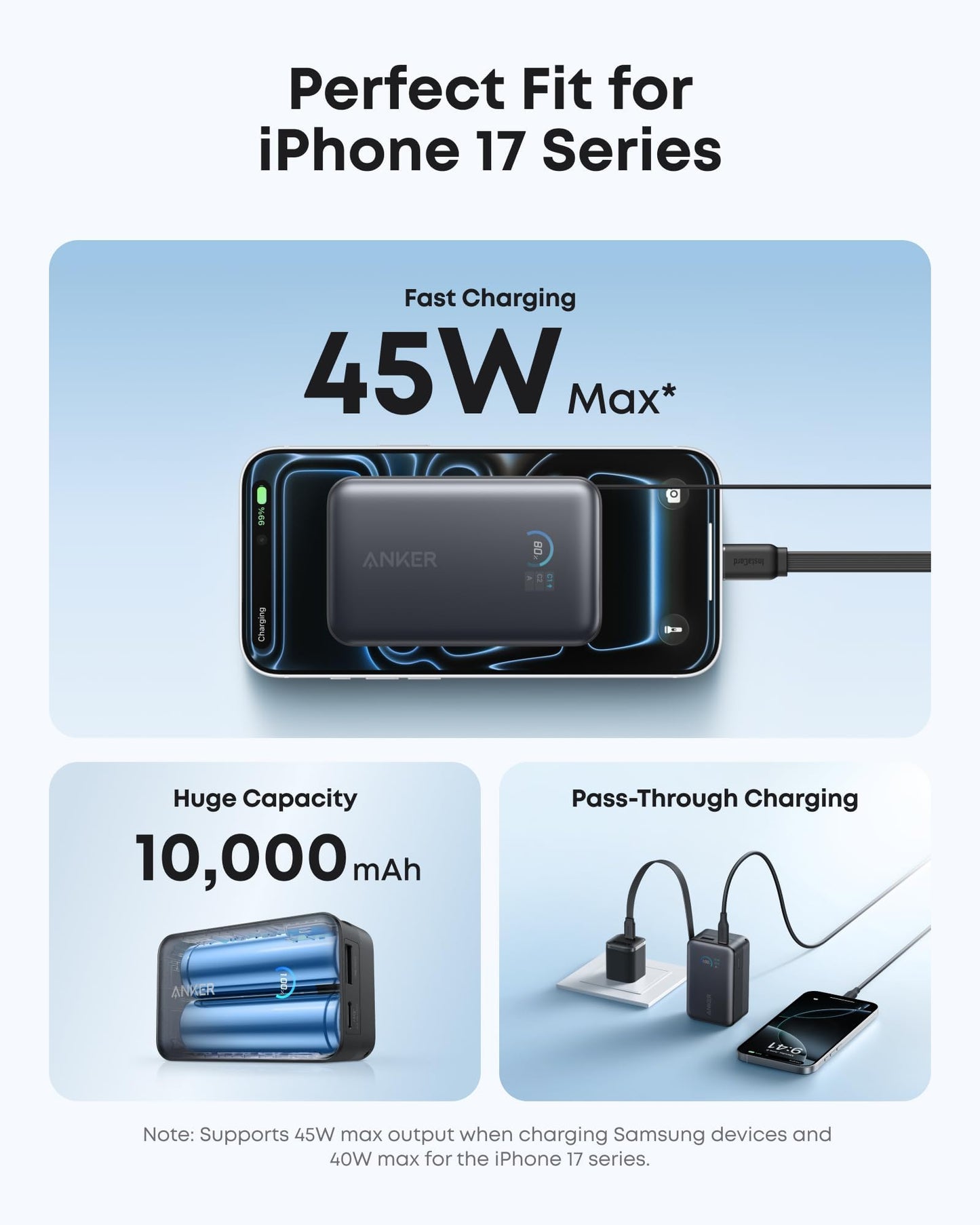 Anker Nano Power Bank, 10,000mAh Portable Charger with 2.3 ft Anker InstaCord Retractable Cable, 45W Max Compact Battery Pack, Smart Display, for iPhone 17/16 Series,iPad,Galaxy,Pixel and More (Black)