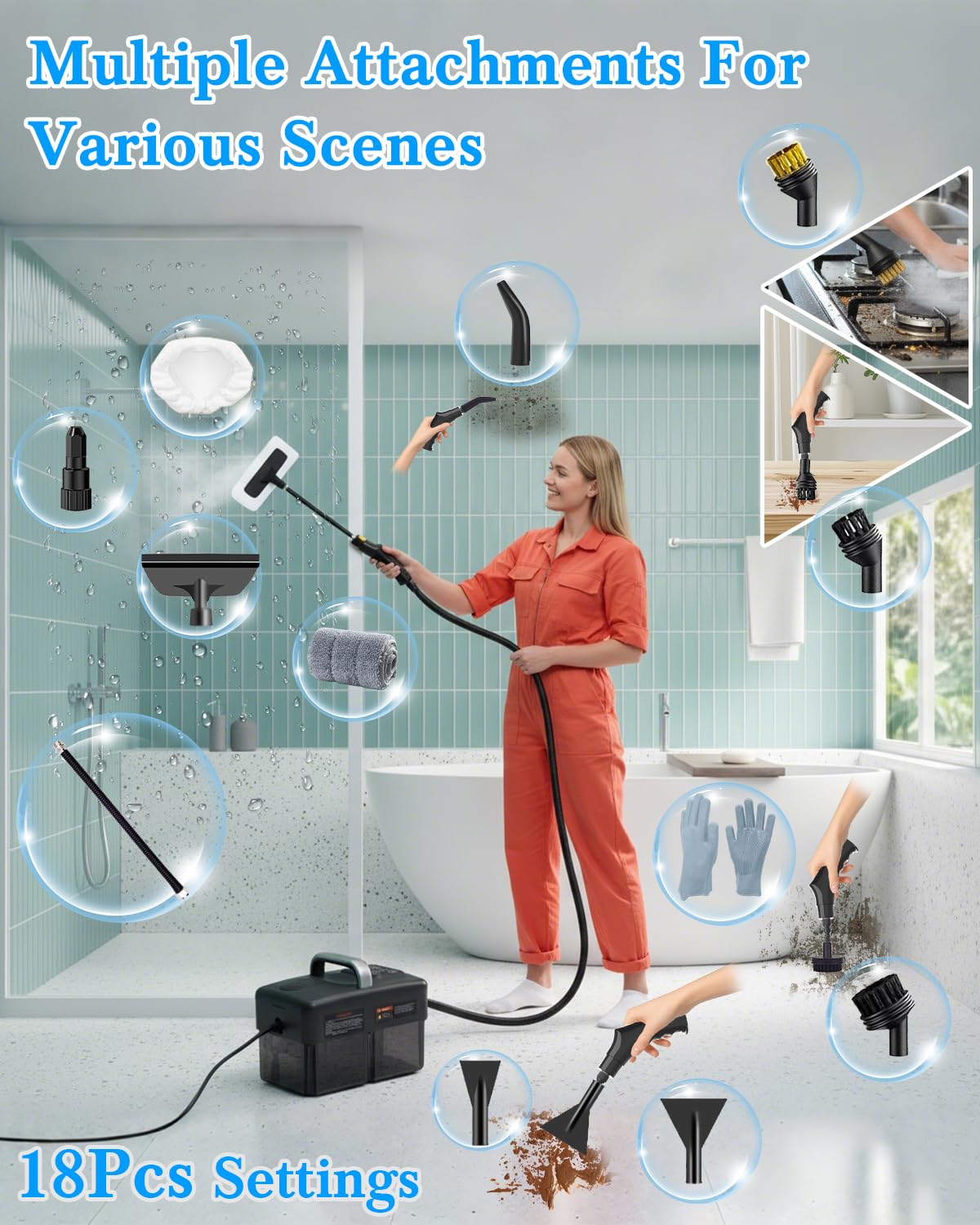 Steam Cleaner for Home - 1600ML Water Tank 15s Heat-Up Portable Steamer for Cleaning, 6 Level Adjustable, 2500W, 45PSI, 250°F Steam, Handheld Steam Cleaner for Car Detailing, Grease, Tile,Grout - Available at All In One Marketplace Canada