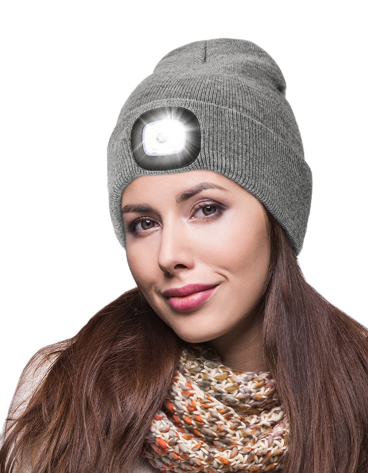 Gifts for Men, Unisex LED Beanie Hat with Light, 4 LED USB Rechargeable Hands Free Headlamp Winter Warm Knitted Cap, Flashlight Lights Hat Torch Skull Cap Women Men Gifts for Camping Hiking (Grey) 🍁 All In One Marketplace Canada