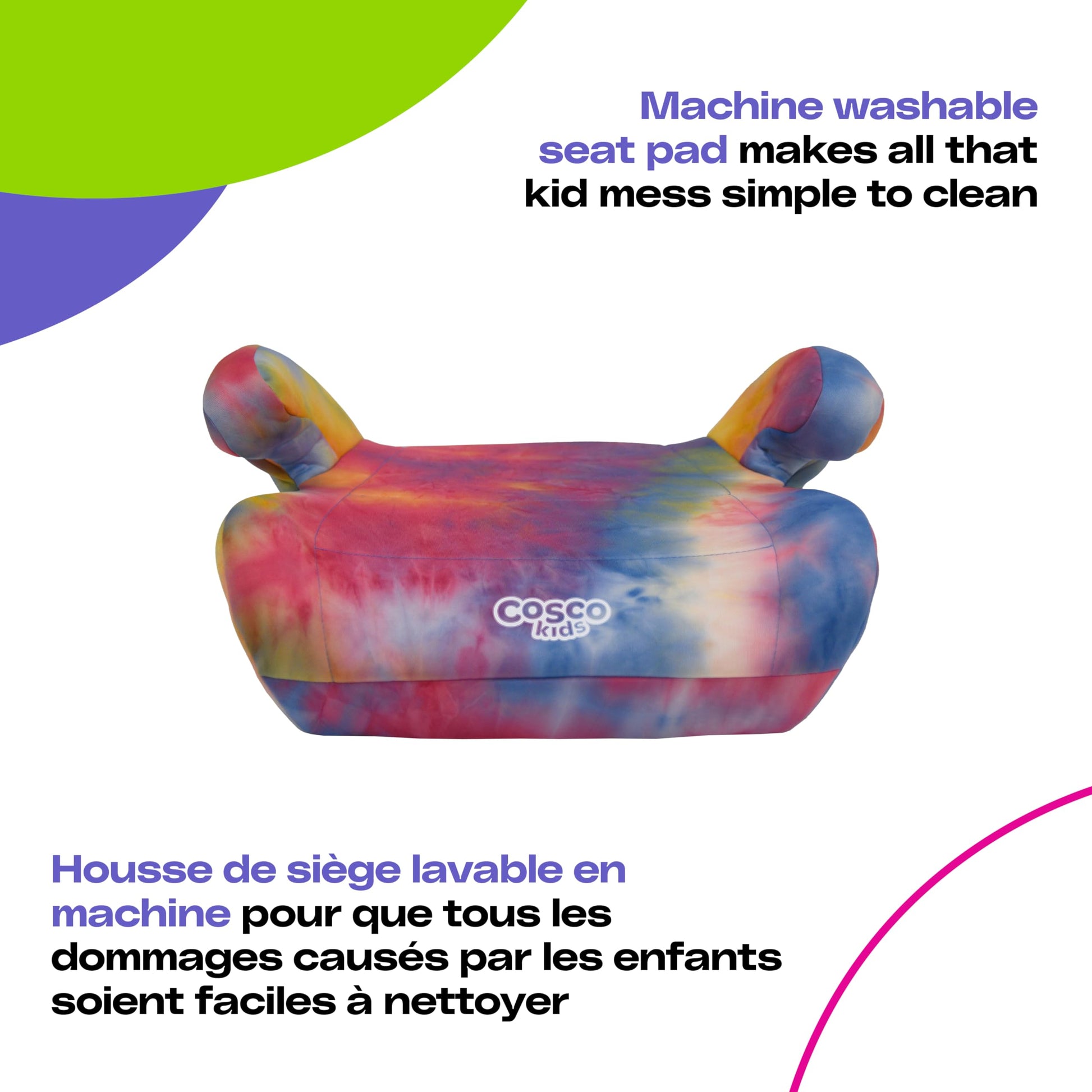 Cosco Kids Topside Lightweight Backless Belt-Positioning Booster Car Seat, Washable Cover, Tie Dye