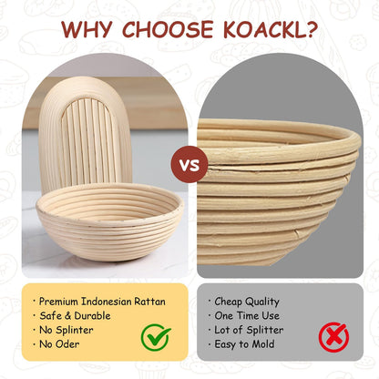 KOACKL Sourdough Bread Starter Kits, Banneton Sourdough Bread Making Tools Kit, Banneton Proofing Basket Making Bread Basket Baking for Baking Dough with Rising Pattern (Round and Oval) - Available at All In One Marketplace Canada