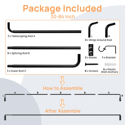 upsimples Blackout Curtain rods for windows 48 to 84 inch, Wrap Around Room Darkening Curtain Rod for Bedroom, Living Room, Adjustable from 30 to 86 Inches - Available at All In One Marketplace Canada
