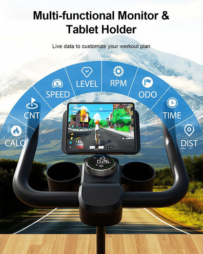 Exercise Bike, 32 Levels Magnetic Indoor Cycling Bike, 300lbs Capacity Stationary Bike with PitPat App & Comfort Seat Cushion