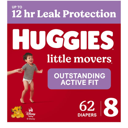 Huggies Size 8 Diapers, Little Movers Baby Diapers, Size 8 (46+ lbs), 62 Count