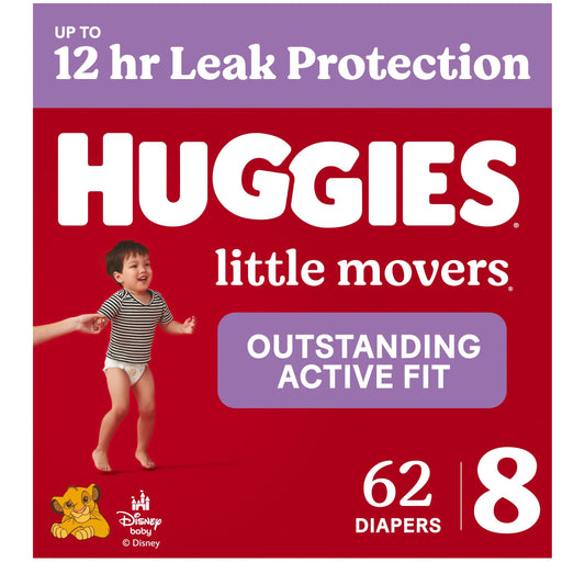 Huggies Size 8 Diapers, Little Movers Baby Diapers, Size 8 (46+ lbs), 62 Count 🍁 All In One Marketplace Canada