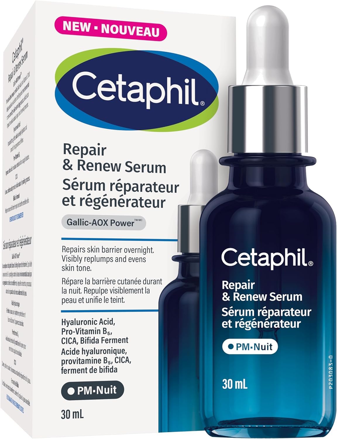 CETAPHIL Repair & Renew Night Serum for Stressed Sensitive Skin with Gallic Acid & Vitamin E, PM Face Serum, Repairs Skin Barrier Overnight, Dermatologist Recommended, 1 fl oz Dropper Bottle - Available at All In One Marketplace Canada
