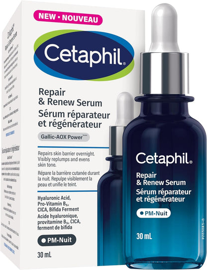 CETAPHIL Repair & Renew Night Serum for Stressed Sensitive Skin with Gallic Acid & Vitamin E, PM Face Serum, Repairs Skin Barrier Overnight, Dermatologist Recommended, 1 fl oz Dropper Bottle - Available at All In One Marketplace Canada
