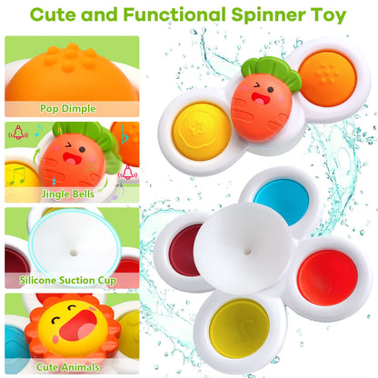 Suction Cup Spinner Toys for Baby, Baby Toys Sensory Toys Learning Toys for Toddlers 1-3, Baby Bath Toys for Babies 12-18 Months, 1 2 3 Year Old Girl Boy Gifts Idea (3 Pcs)