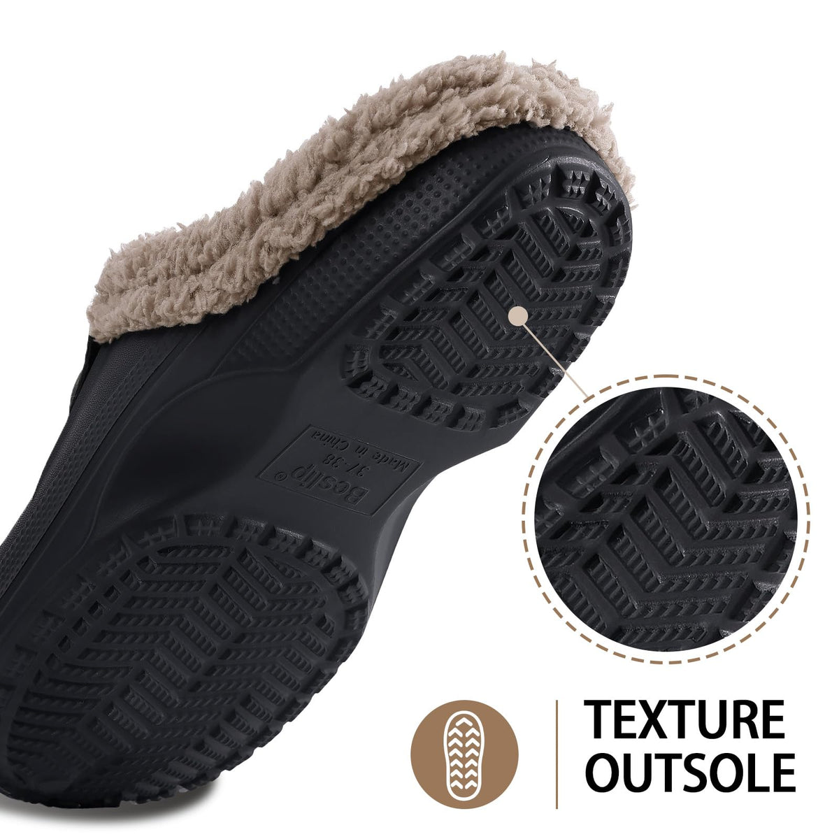 Beslip Classic Fur Lined Clogs Waterproof Winter Fuzzy Slippers for Women Men Indoor and Outdoor Indoor and Outdoor, Black and Khaki Women Size 6-7 🍁 All In One Marketplace Canada