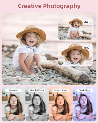 CAMKORY Digital Camera, Full HD 1080P Point and Shoot Camera, 44MP Kids Camera with 32GB Card, 16X Zoom, Pink - Available at All In One Marketplace Canada