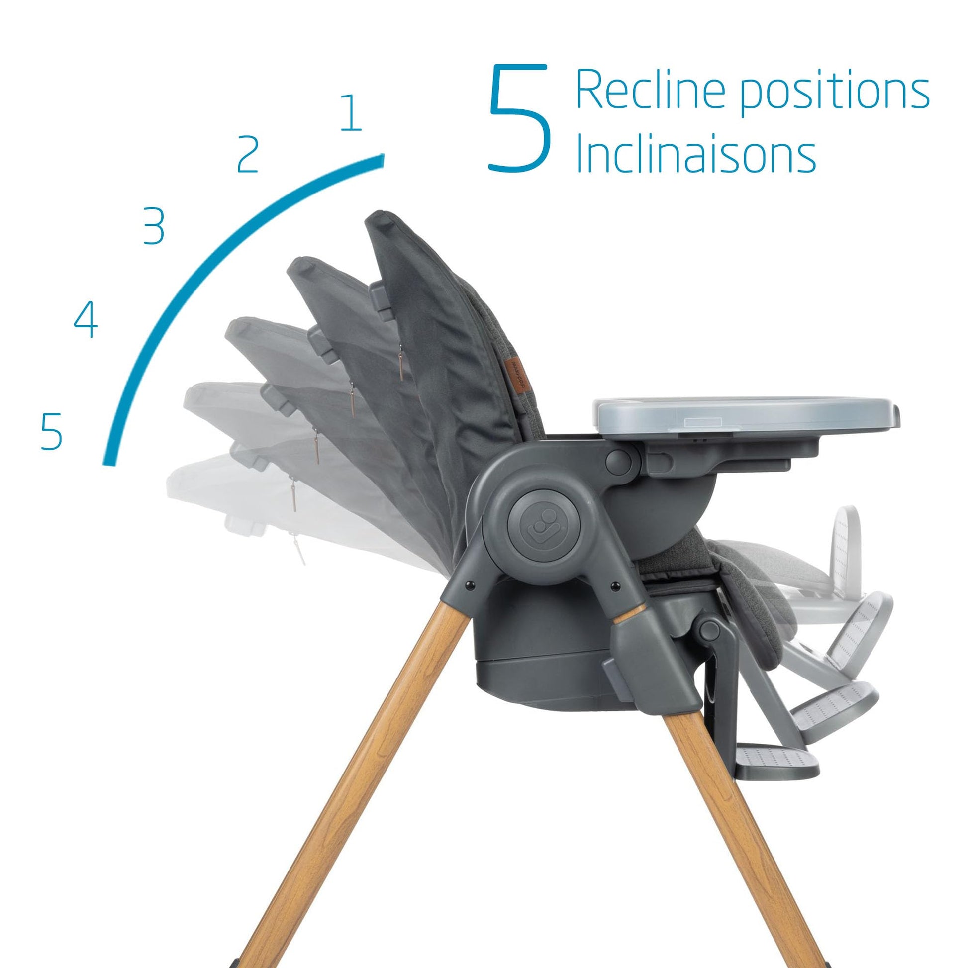 Maxi-Cosi Minla 6-in-1 High Chair, convertible, from birth, detachable kitchen booster seat, compact fold, easy to clean, Classic Graphite Maxi-Cosi