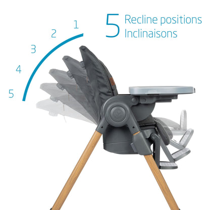 Maxi-Cosi Minla 6-in-1 High Chair, convertible, from birth, detachable kitchen booster seat, compact fold, easy to clean, Classic Graphite Maxi-Cosi